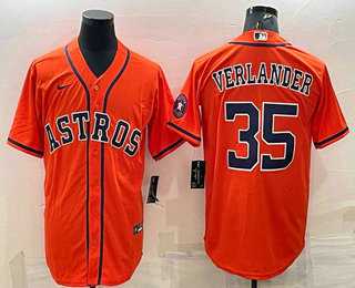 Mens Houston Astros #35 Justin Verlander Orange With Patch Stitched MLB Cool Base Nike Jersey